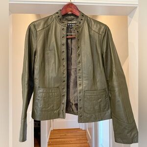 Revue Olive Green Leather Jacket, Size 6